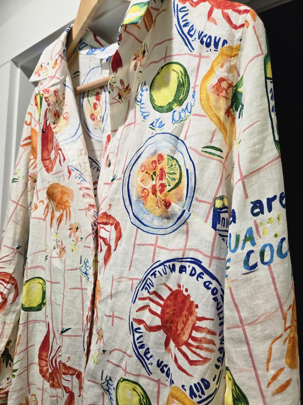 Calypso St. Barth Seafood Print Button Front Shirt | Coastal Lobster Citrus Top